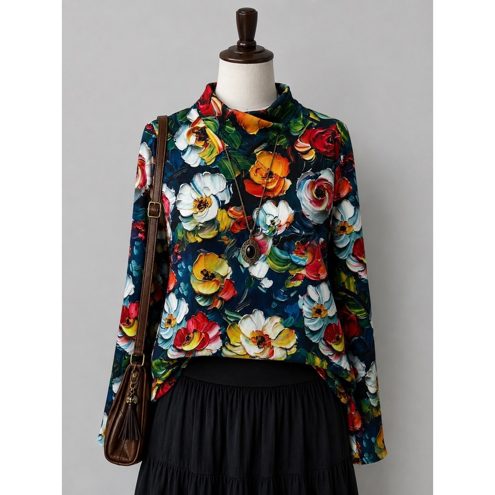 Artsy Floral Blouse Dark Romantic Boho Maximalist Wearable Art Top Chic 20/XXL - Picture 2 of 6
